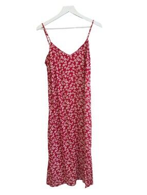Reformation Crimini Midi Slip Dress 10 Red Floral Thigh High Slit Clean Girl
